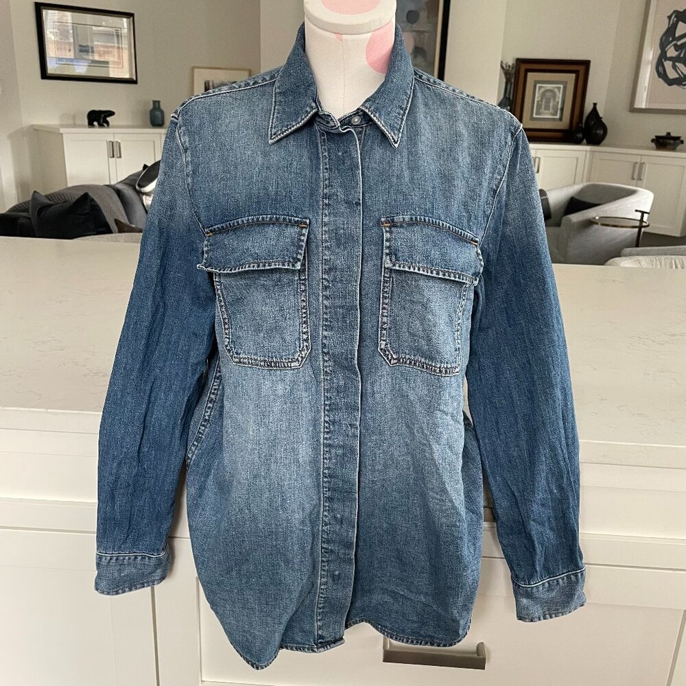Aritzia Denim Forum LS Button Down Relaxed Fit Cotton Denim Shirt Jacket Blue S